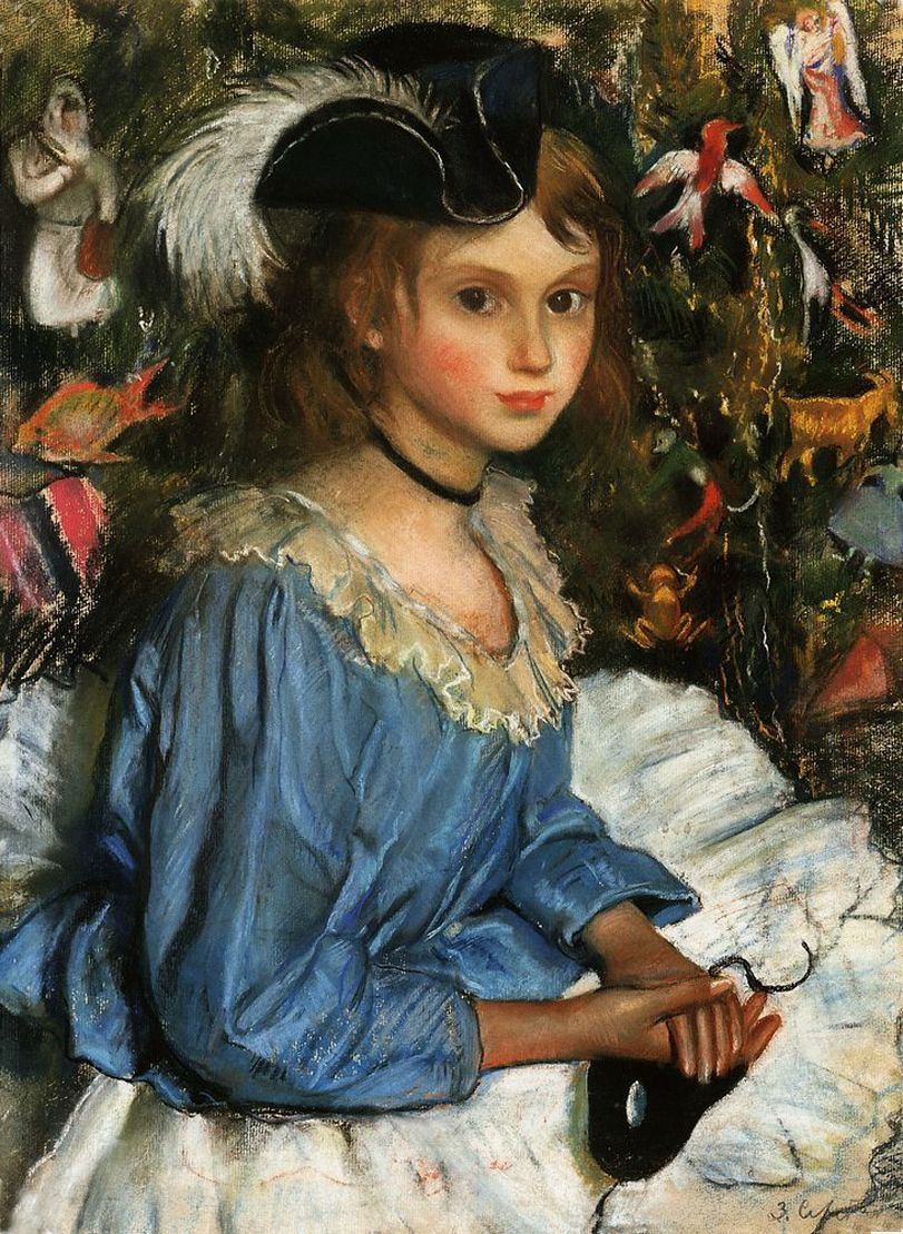 Zinaida Serebriakova. Katya in blue by the tree