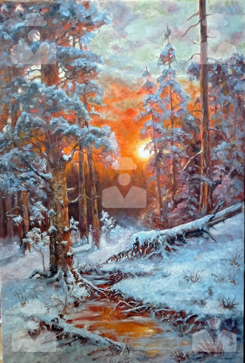 Irina alexandrovna abramova. Based on the painting "Winter Sunset in a Spruce Forest" by Yu Yu Klever