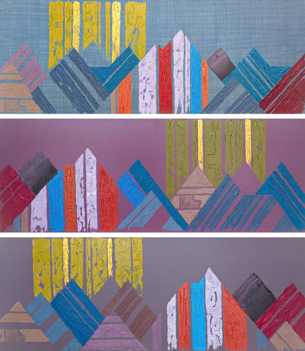 Aleks Andr. Cordillera Mountains Avant-Garde Oil Triptych