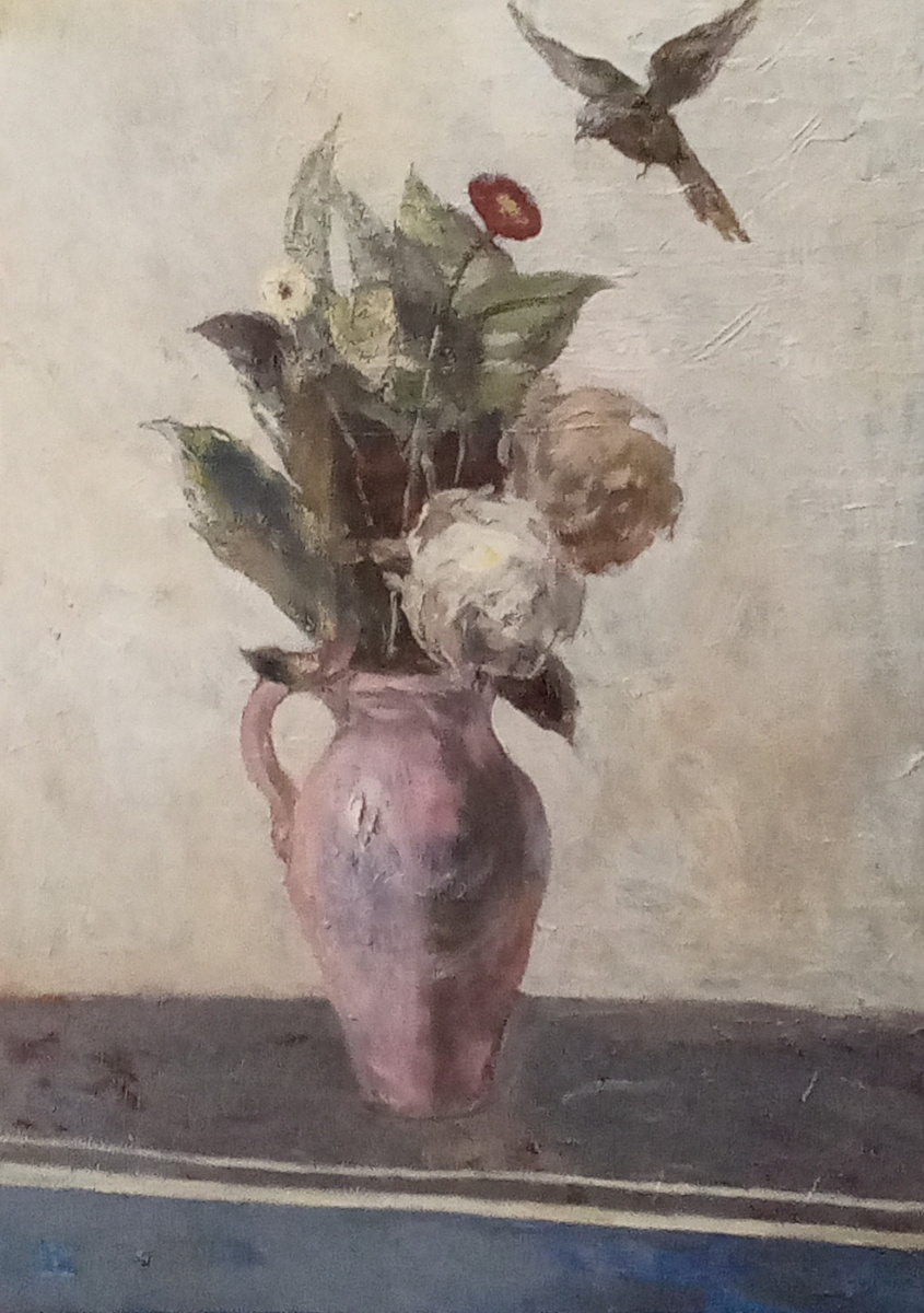 Ilya Alexandrovich Taratuta. Still Life with a Bouquet of Flowers and a Bird