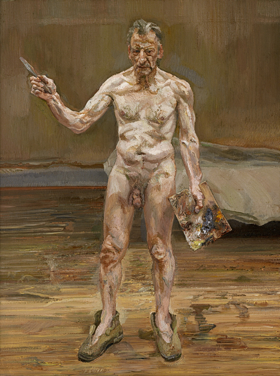 Lucien Freud. Artist at work, reflection