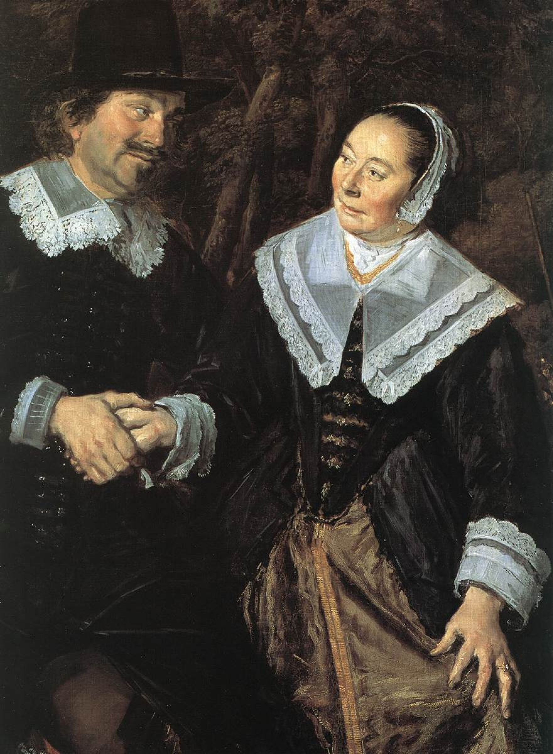 Frans Hals Retrato de una familia holandesa. Fragmento Pareja casada en el  interior., 1635, 93×113 cm: Descripción de la obra