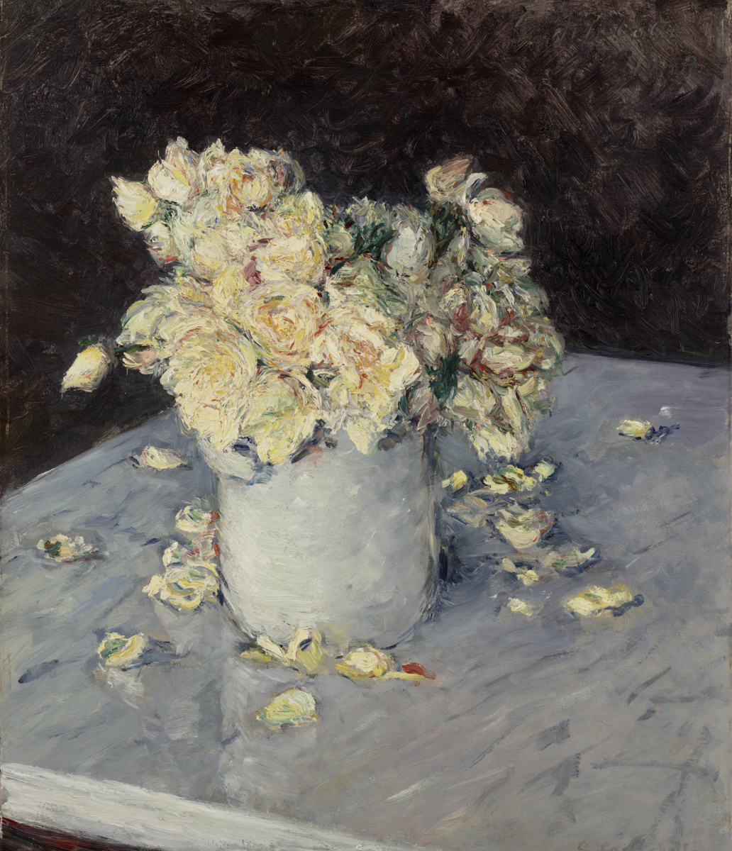 Gustave Caillebotte. Yellow roses in a vase