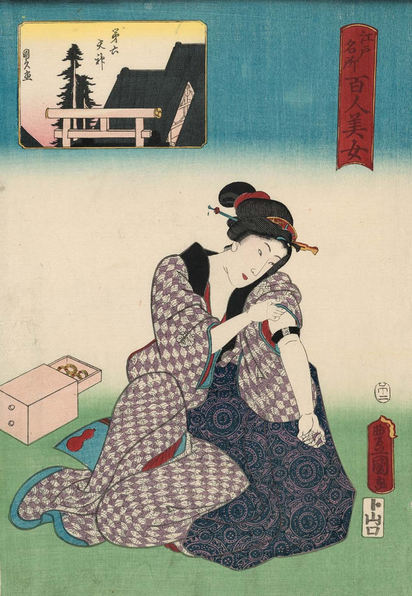 Utagawa Kunisada. Dairoku Tenjin. A series of "Beautiful women and famous places in Edo"