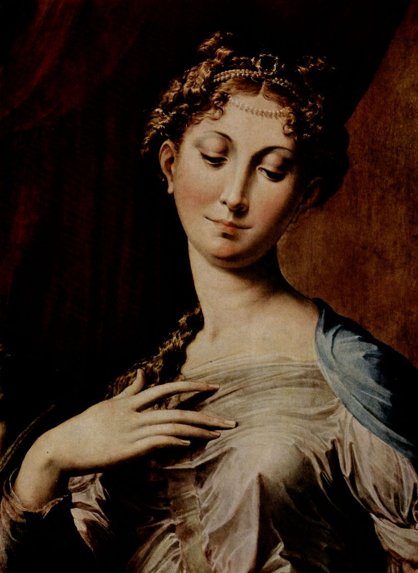 Francesco Parmigianino. The Madonna with the long neck, detail: Head of Madonna