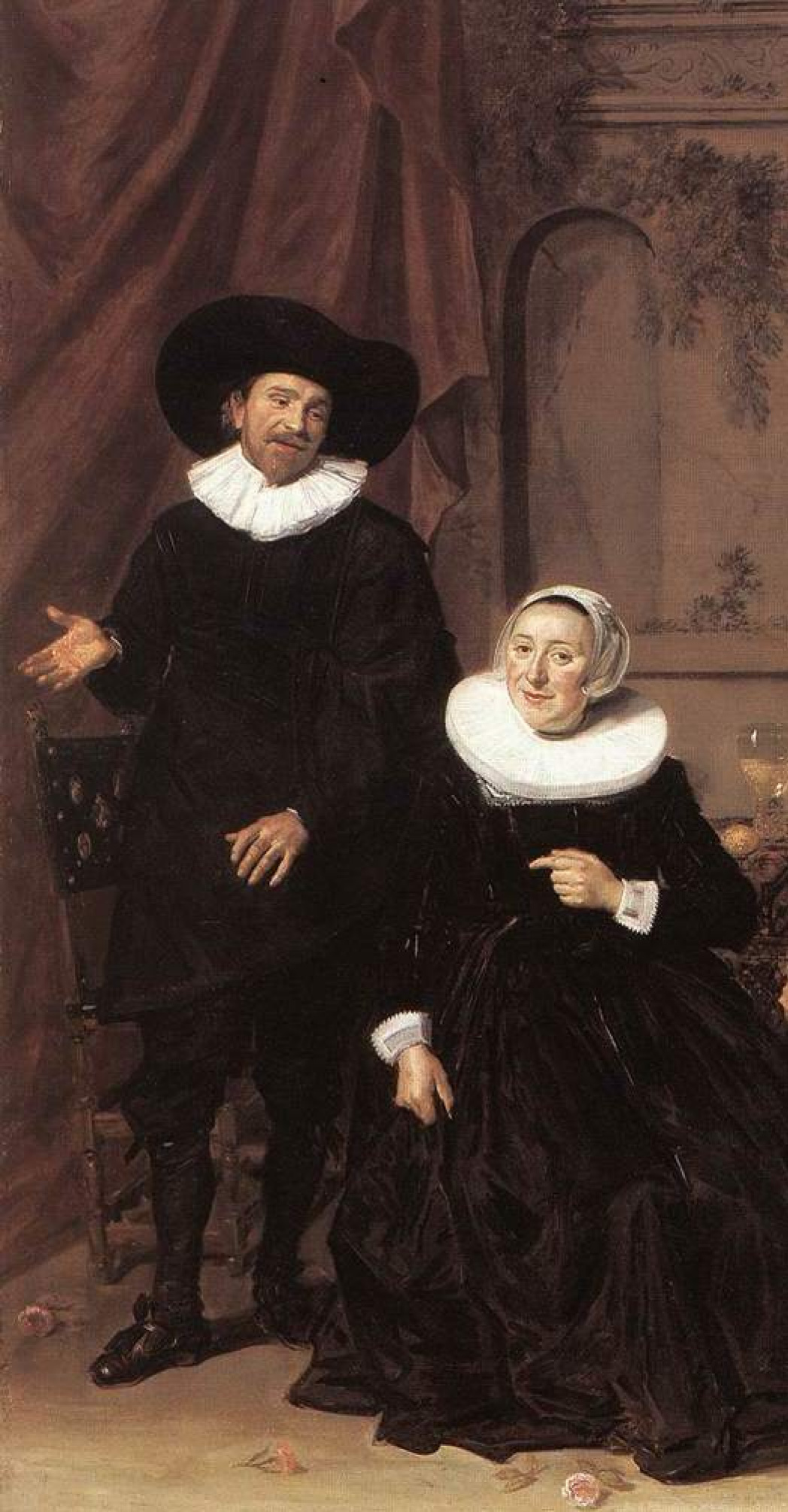Frans Hals Retrato de una familia holandesa. Fragmento Pareja casada en el  interior., 1635, 93×113 cm: Descripción de la obra
