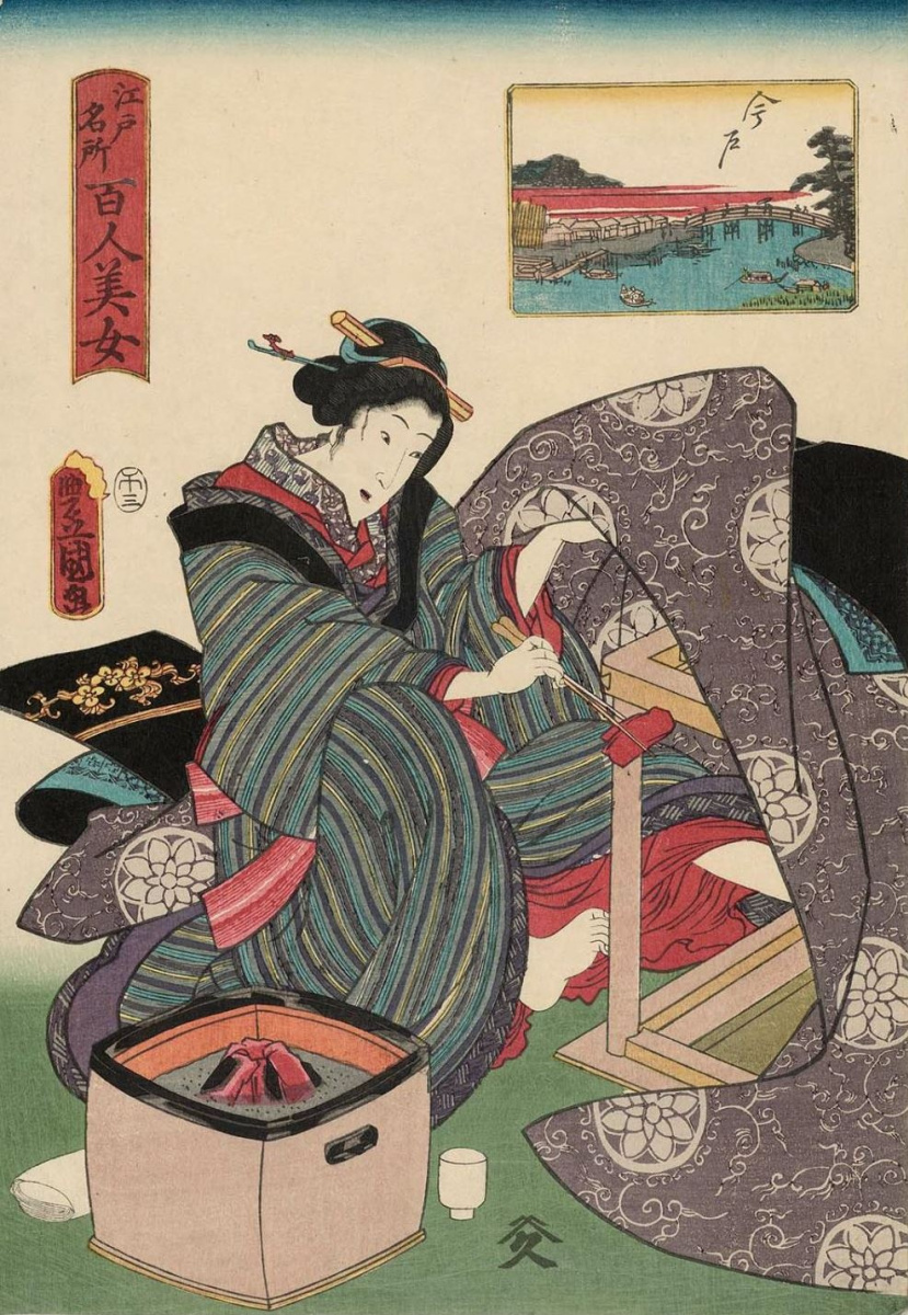 Utagawa Kunisada. Image. A series of "Beautiful women and famous places in Edo"
