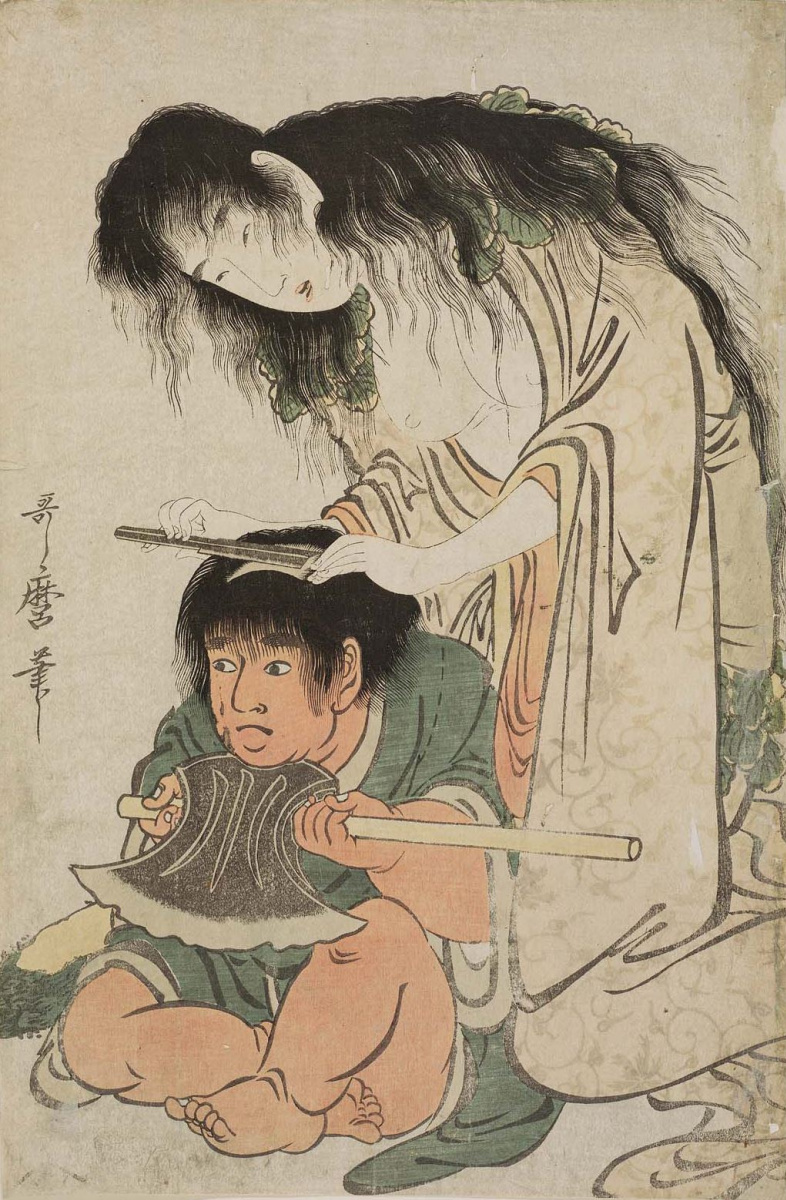 Kitagawa Utamaro. Yamauba shaves his head Kintaro