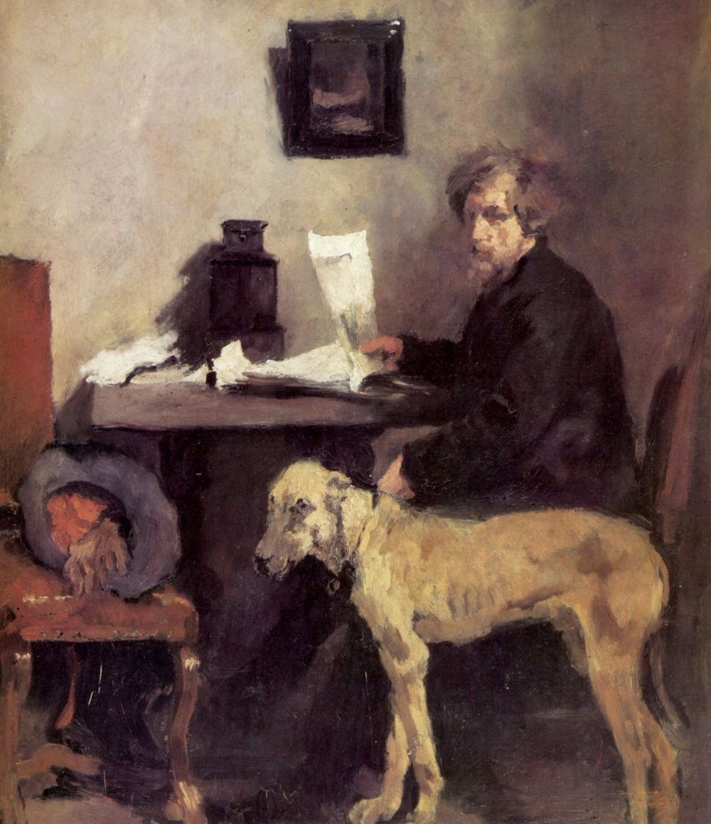 Wilhelm Maria Hubertus Leibl. Portrait of the painter Sattler with dog