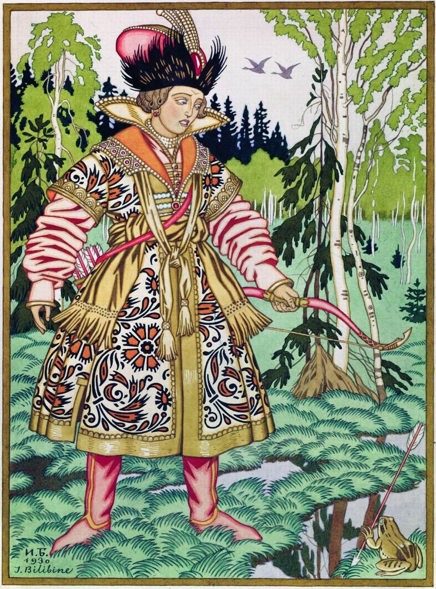 Ivan Yakovlevich Bilibin. Ivan Tsarevich and the frog. Illustration for the fairy tale "The Frog Princess" for the collection "Tales of the Hut"