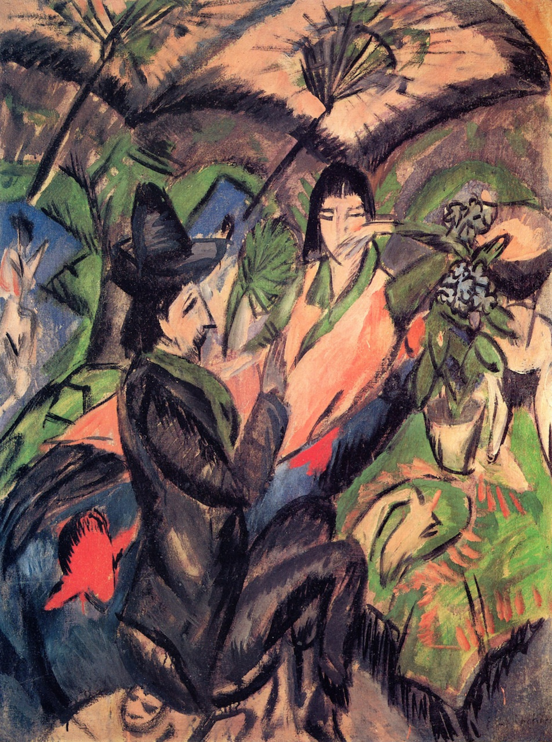 Ernst Ludwig Kirchner Coppia sotto un ombrello giapponese, 1912, 75×100 cm:  Descrizione dell'opera