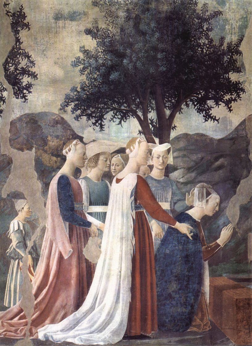 Piero della Francesca. A visit to king Solomon Queen Sheba snippet: the Worship of the Queen of Sheba cross