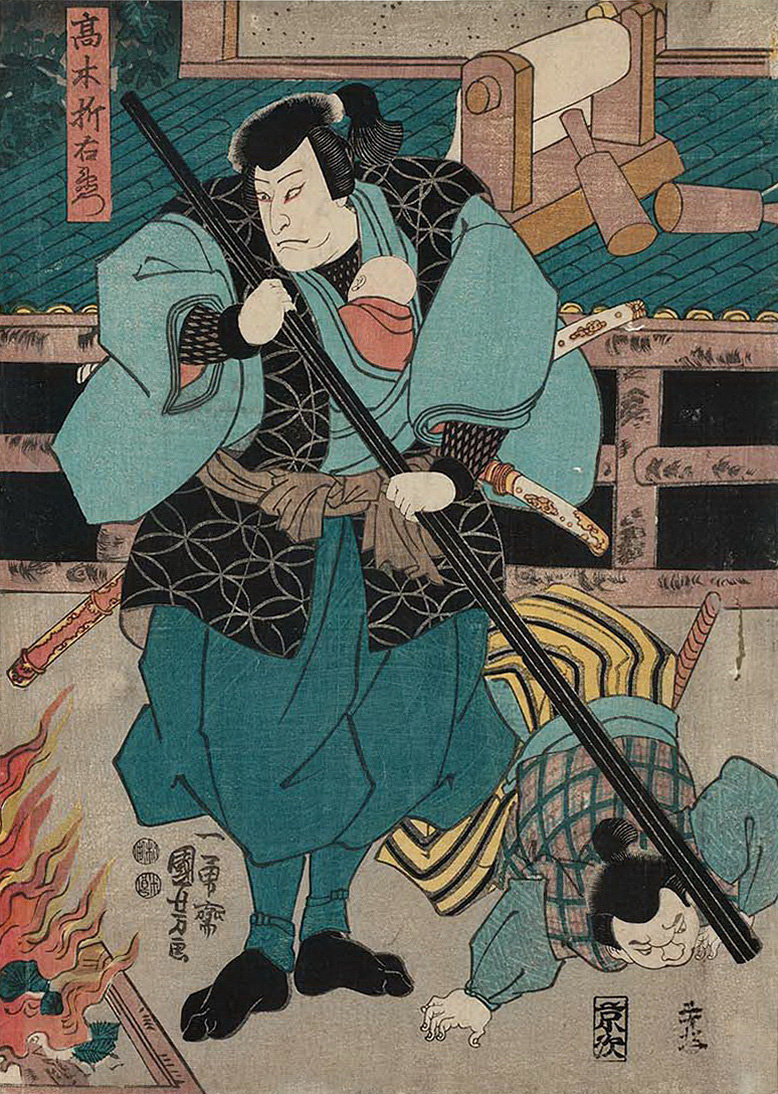 Utagawa Kuniyoshi. Takagi Horiemon, the hero of the drama "Kumo ni Magou Ueno no Hatsuhana"
