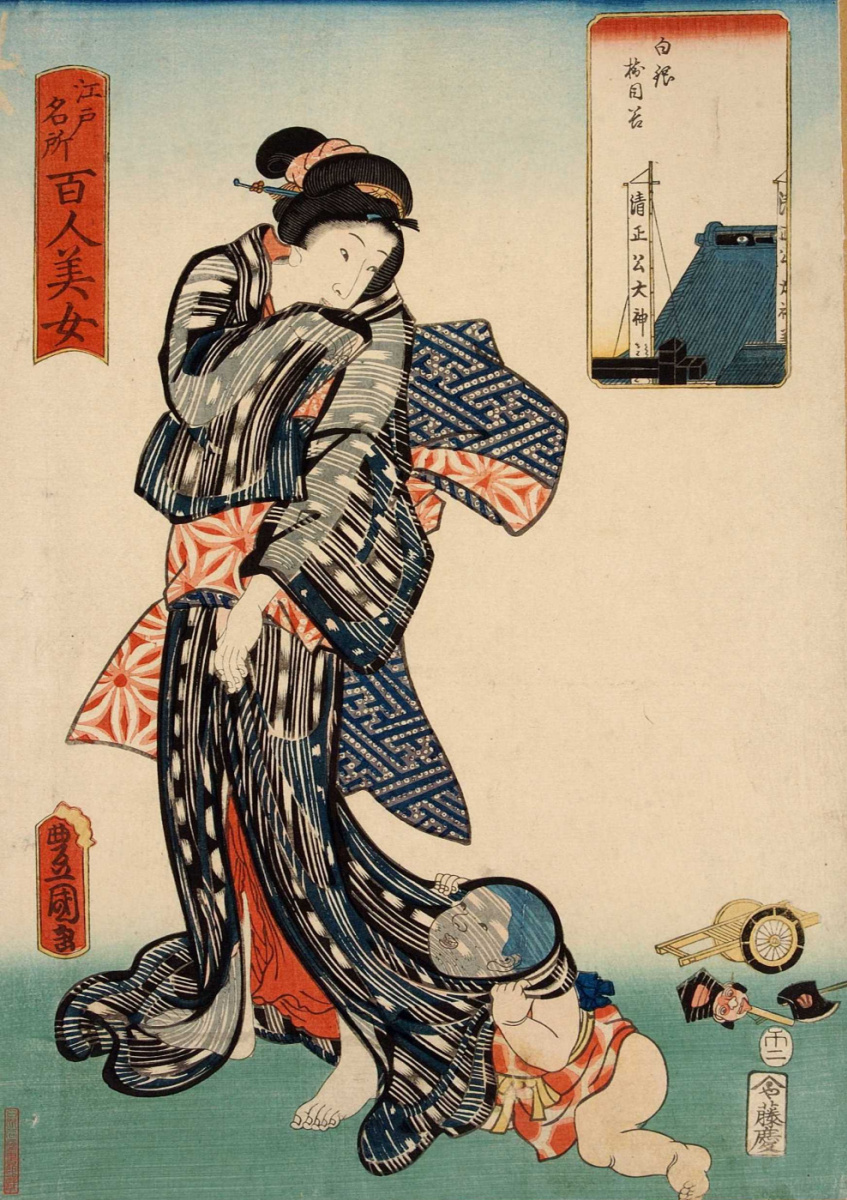 Utagawa Kunisada. Of jumaudavi in Shirogane. A series of "Beautiful women and famous places in Edo"