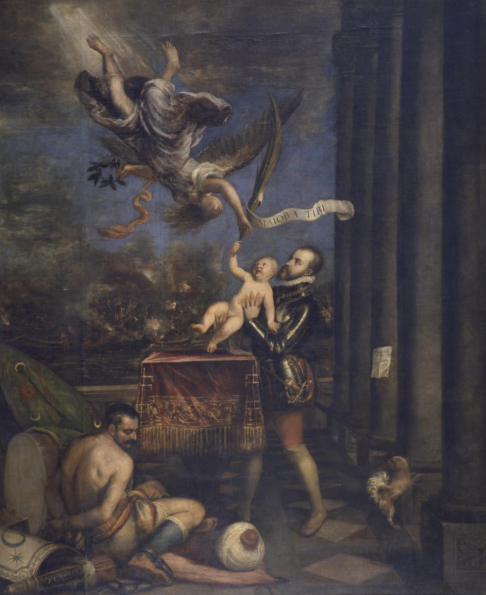 Titian Vecelli. The offering of Philip II (Philippe II shows angel son, the Infante Fernando)
