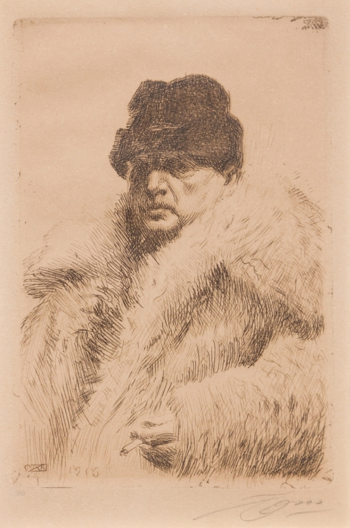 Anders Zorn. Self-portrait in a wolf fur coat