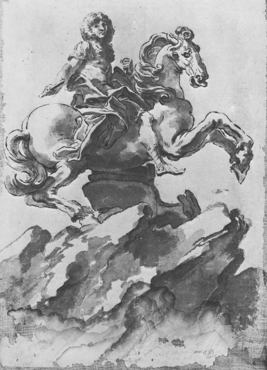 A sketch of the equestrian statue of king Louis XIV