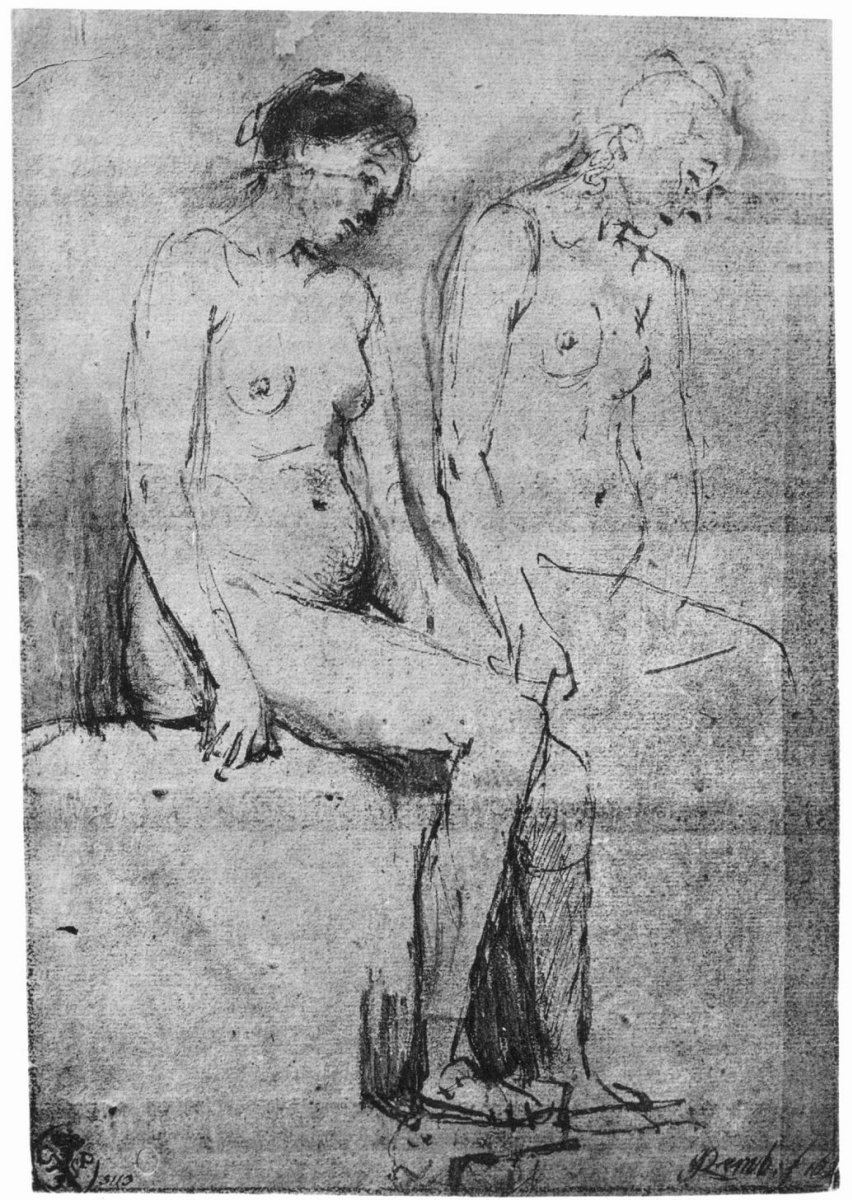 Rembrandt Harmenszoon van Rijn. Sketch of two Nudes in semi-profile