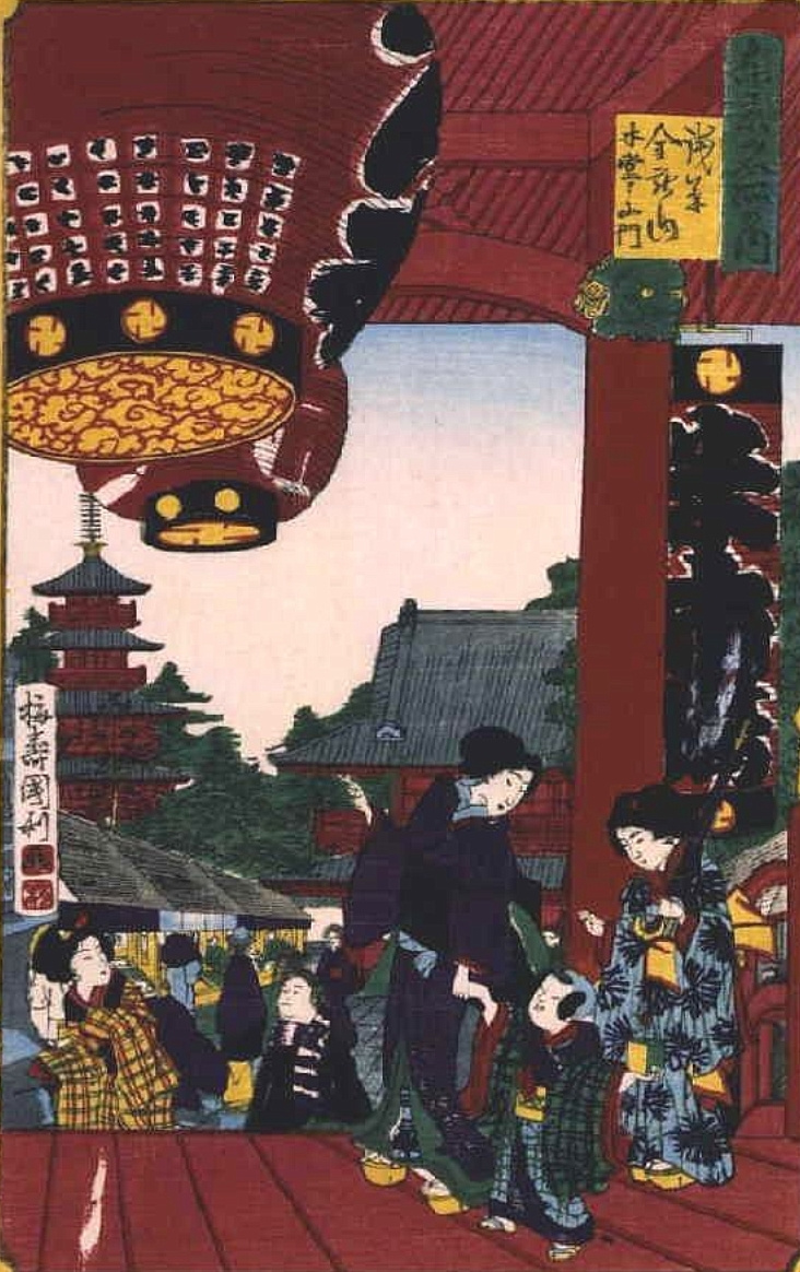 Utagawa Kunitoshi. Women at the main entrance to the temple, Konradsen Senso-JI temple