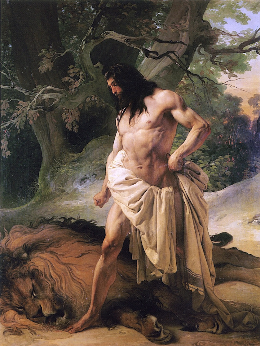 Samson over a slain lion