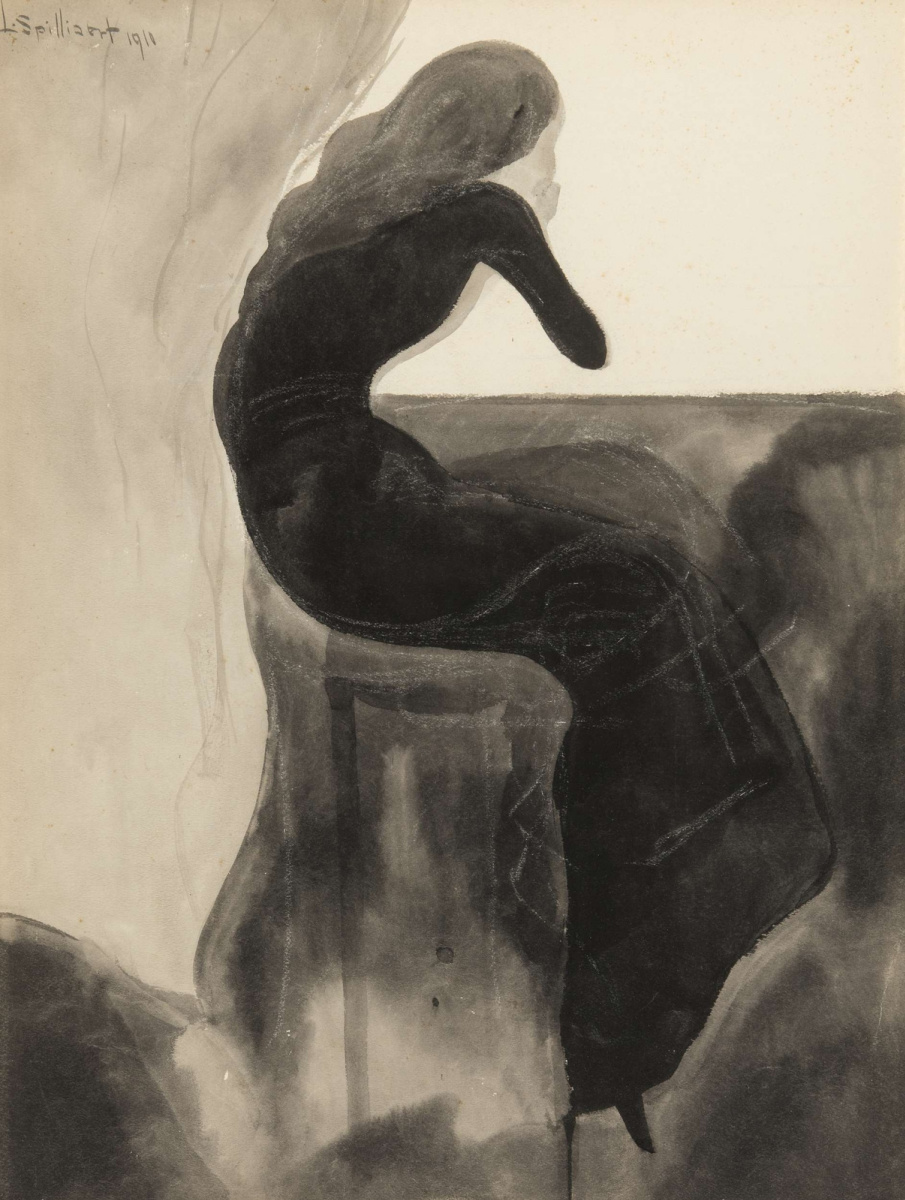 Leon Spilliaert. 1910_Принцесса Malen (La princesse Maleine)_62.5 x 47.5_бумага, ink, Lavis and white chalk