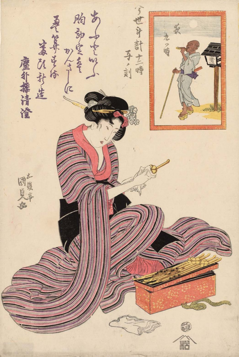 Utagawa Kunisada. Hour Of The Rat. The ninth hour of the evening. Series "12 o'clock modern watch face"