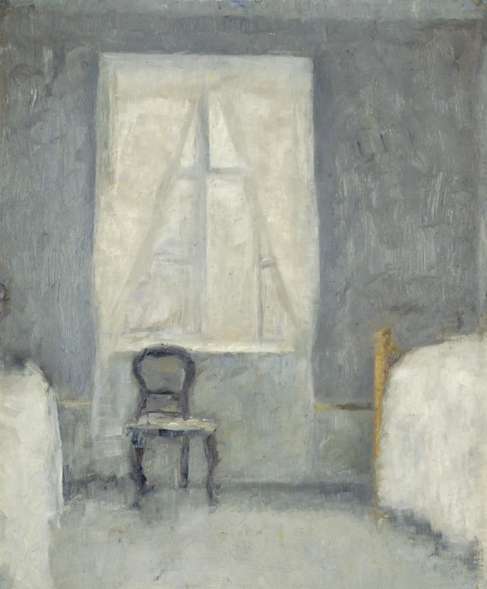 Vilhelm Hammershøi. Interior of a bedroom with a chair by the window