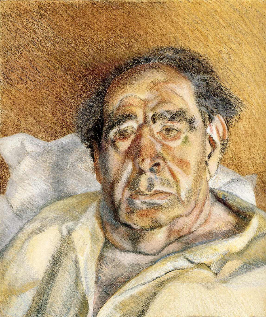 Lucien Freud. Lord Goodman in his yellow pajamas