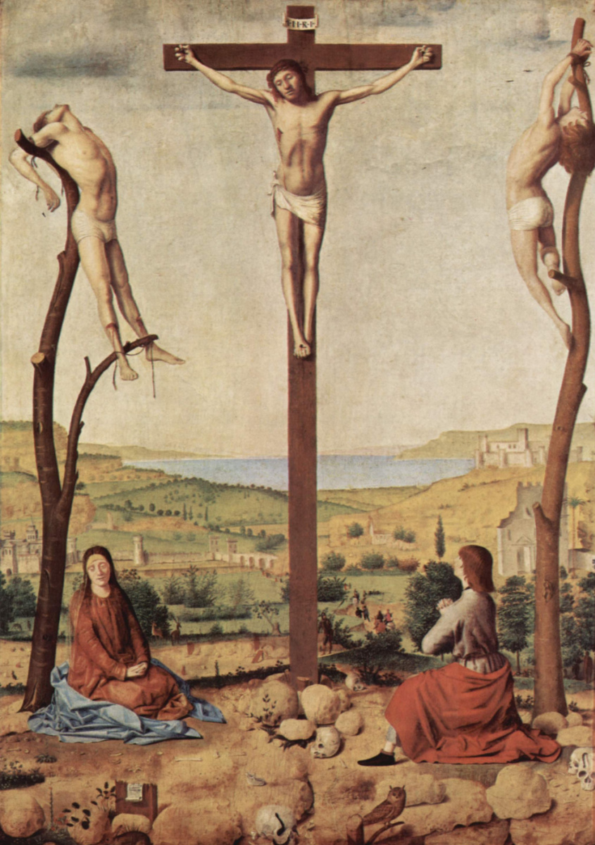 Antonello da Messina. The crucifix, Mary and John. Detail: John The Evangelist