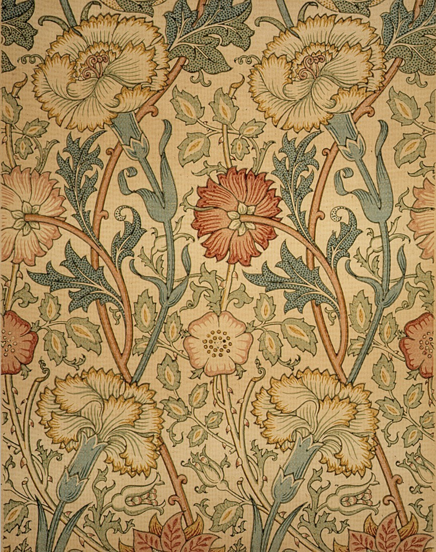 William Morris. Carnations and roses. Design for wallpaper and interior decoration