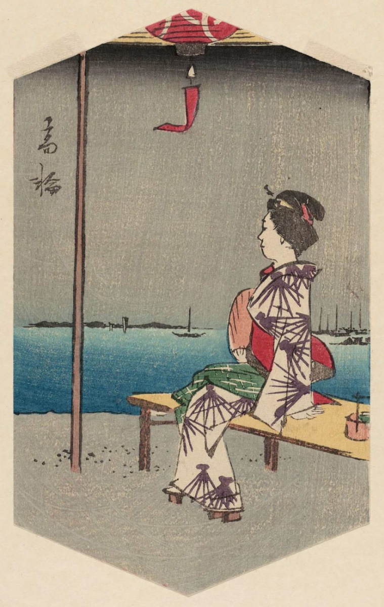 Utagawa Hiroshige. Takanawa. Woman on the seashore