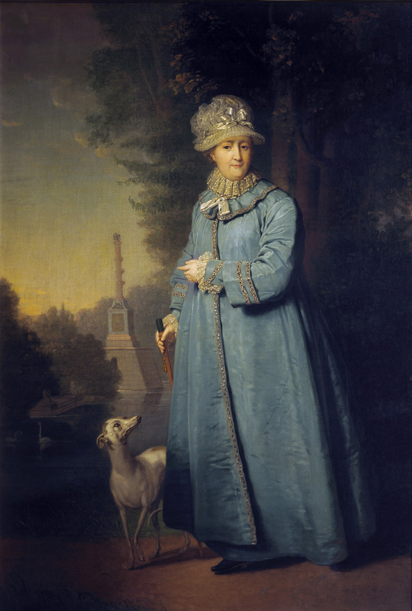Владимир Лукич Боровиковский. Екатерина II на прогулке в Царскосельском парке с Чесменской колонной на заднем фоне