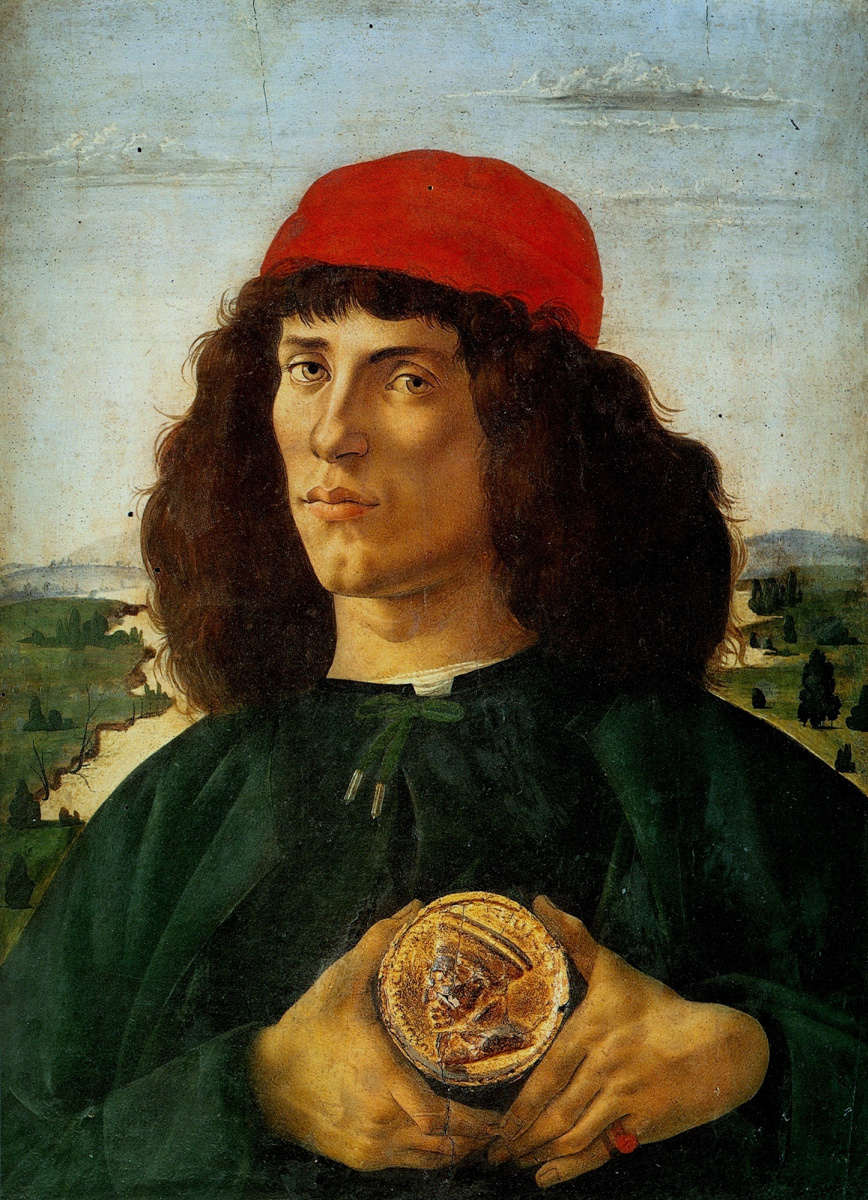 Sandro Botticelli. Portrait of a young man with medal of Cosimo de ' Medici the Elder