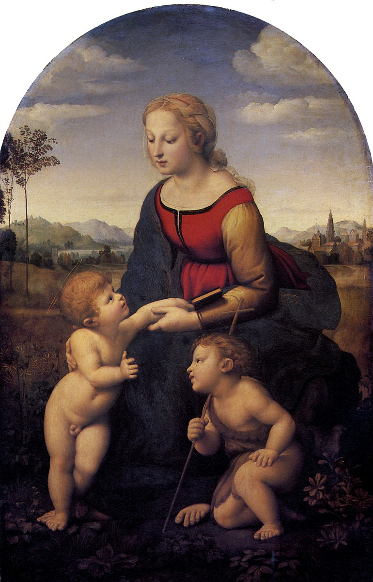 Raphael Sanzio. A great gardener. Madonna and child with John the Baptist