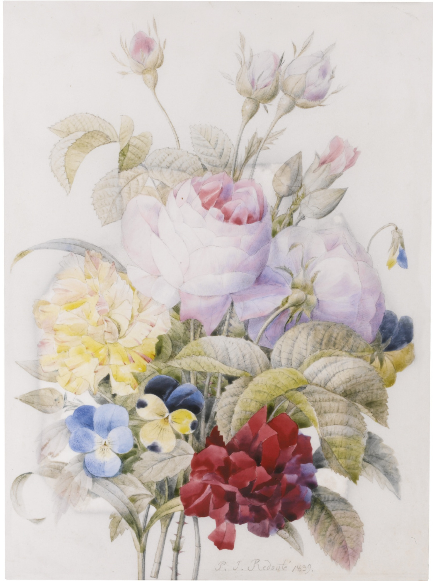 Buy a digital copy: Pierre-Joseph Redoute - Ramo con rosas, violetas y  otras flores. | Arthive