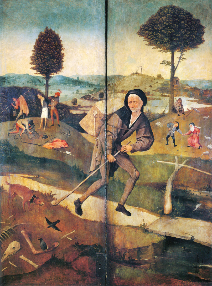Hieronymus Bosch. The hay-cart. The outer panels of a triptych. The wanderer