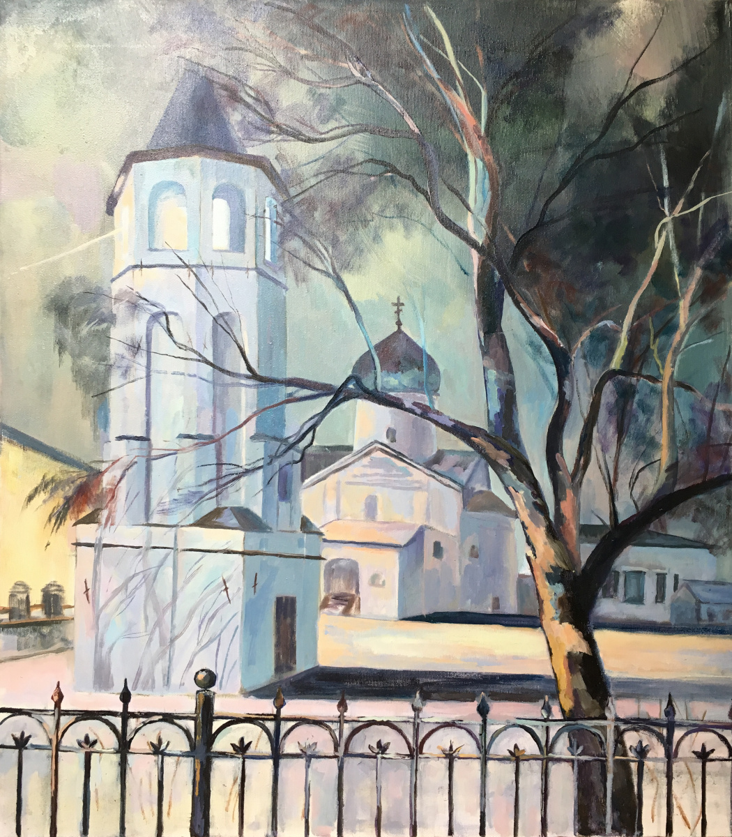 Lyubov Valentinovna Alexandrova. Winter landscape. Belfry of the Dmitrov Church in Novgorod.