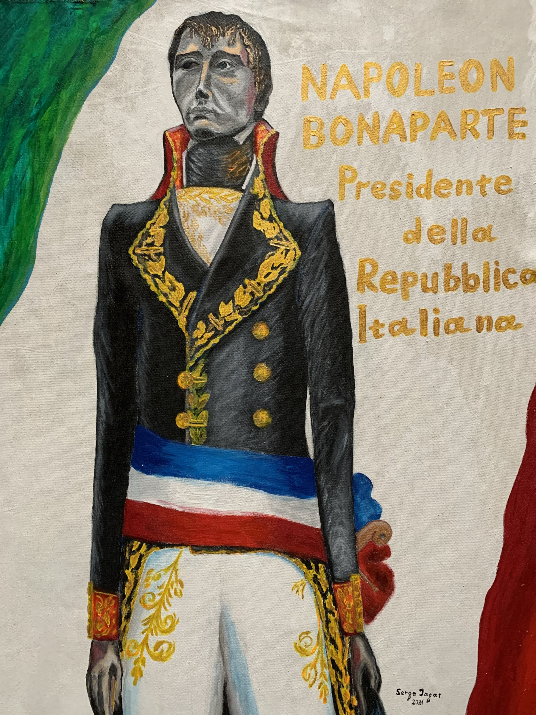 Portrait of the first President of the Italian Republic Napoleon Bonaparte,  2021, 90×170 cm by Serge Jagat: History, Analysis & Facts