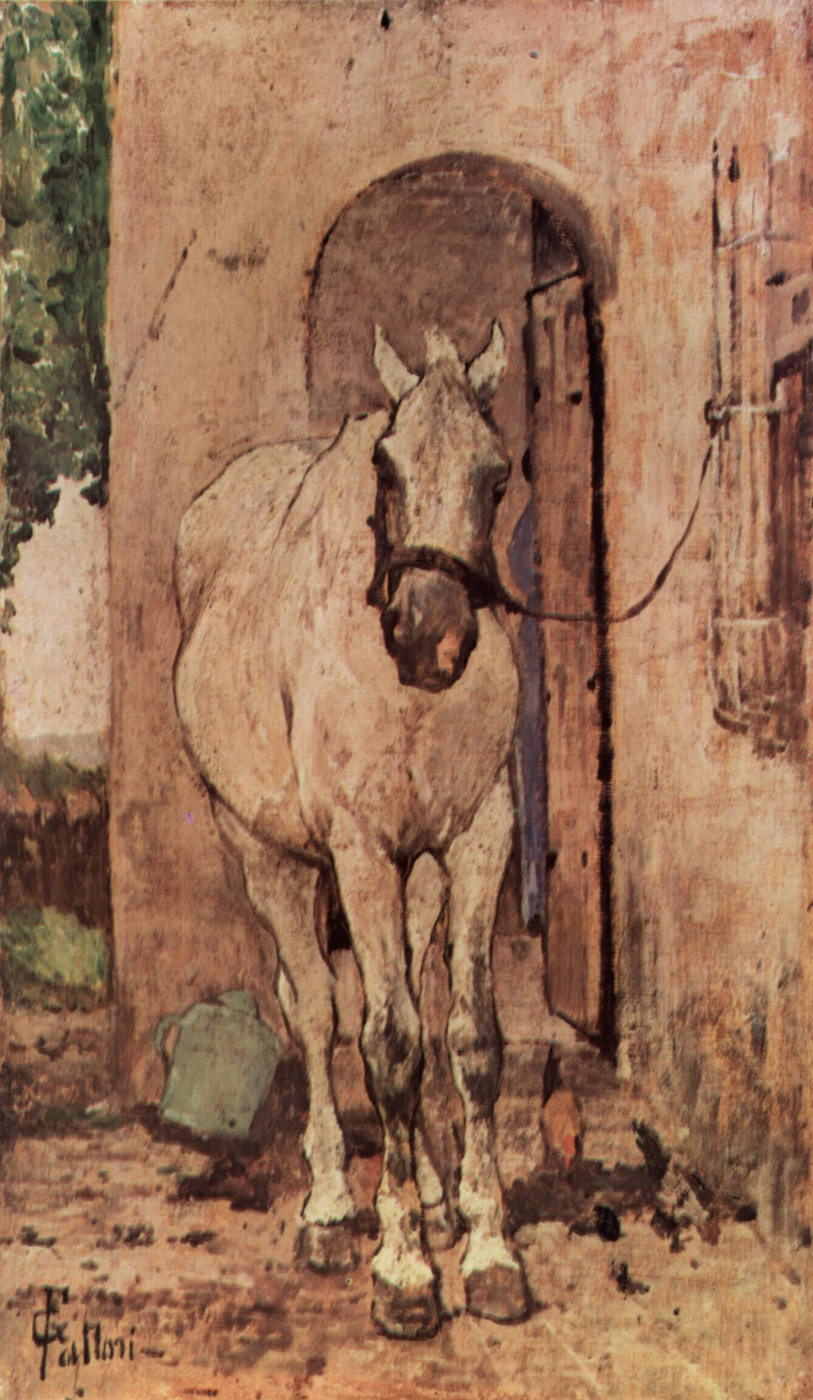 Giovanni Fattori. White horse in front of the door