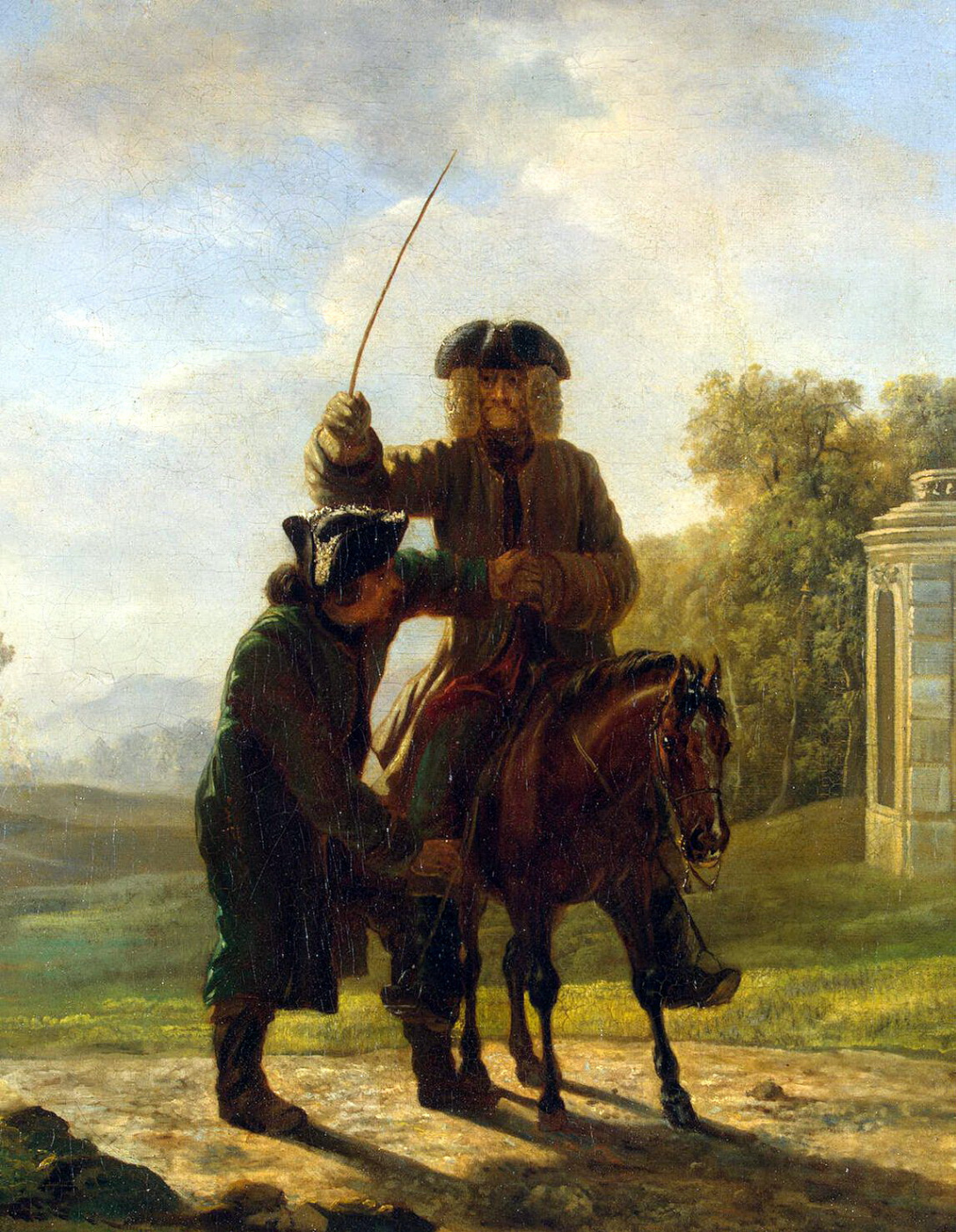 Jean Huber. Voltaire on horseback