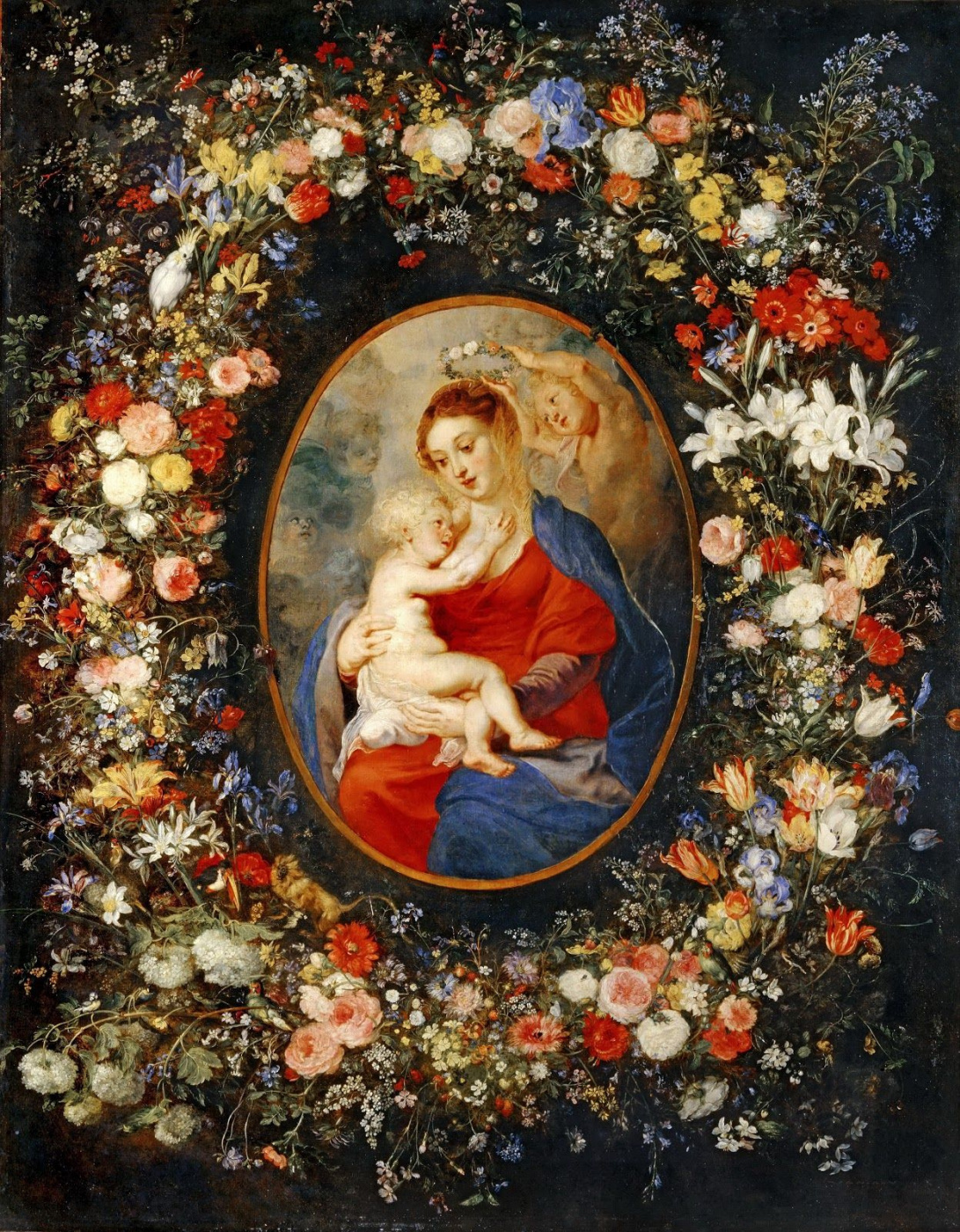 Peter Paul Rubens. The Madonna and child in a flower garland