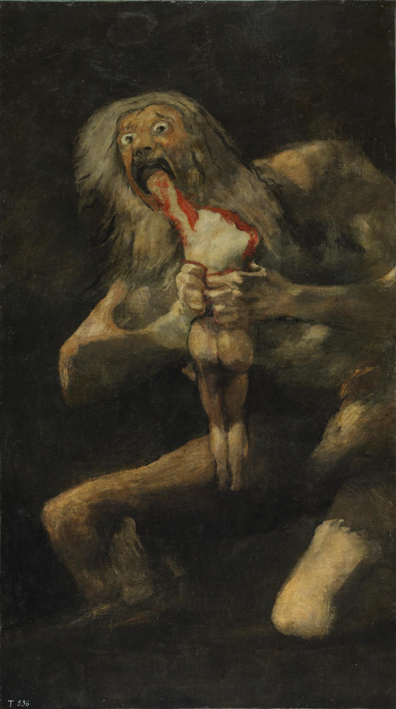 Francisco Goya. A series of gloomy paintings. Saturn devouring his children