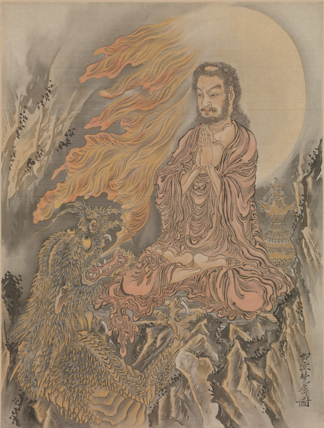 Kawanabe Kyosai. Shakyamuni (Buddha) defeating the demon king Mara