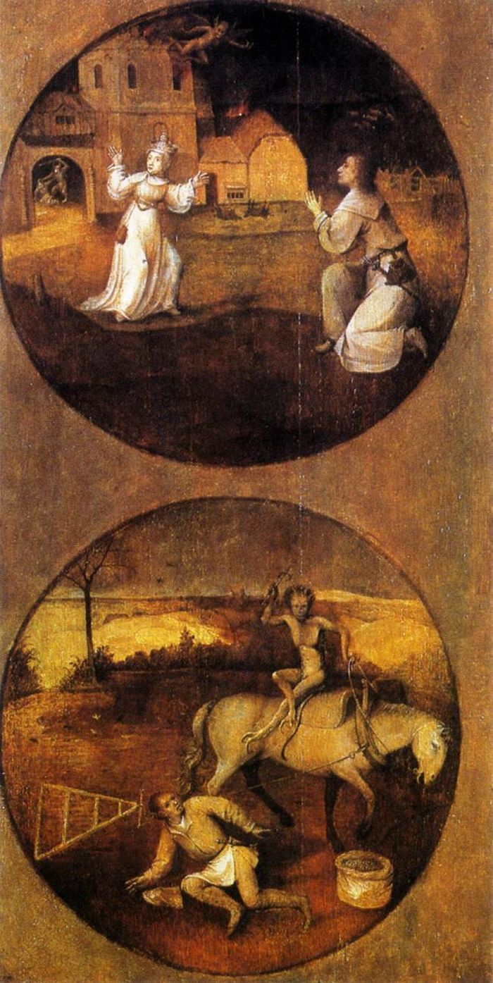 Hieronymus Bosch. The demons that beset humanity. Diptych Hell and the Flood. The flip side of the left leaf