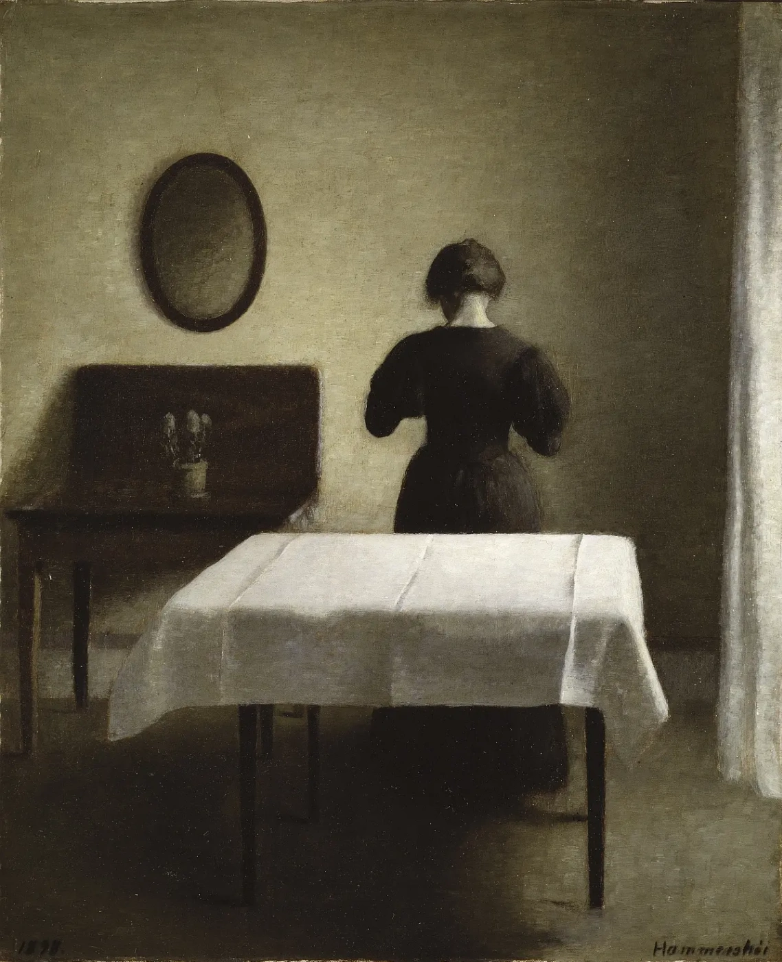 Vilhelm Hammershøi. Interior. Table with white tablecloth