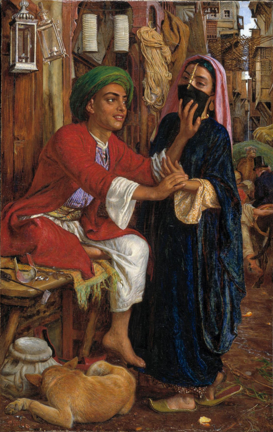 William Holman Hunt. The courtship of the seller of the lights. Street scene in Cairo
