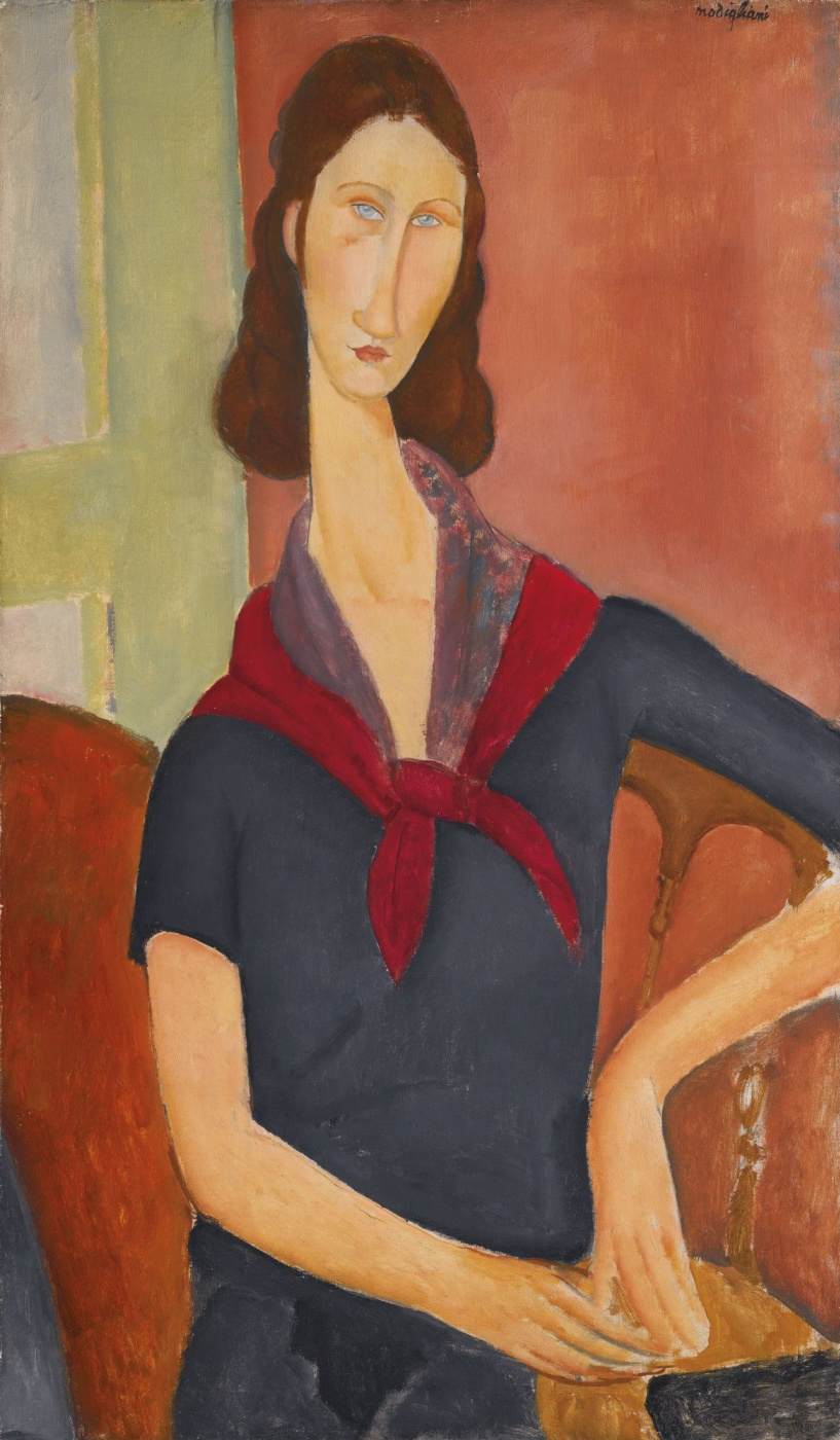 Amedeo Modigliani. Jeanne Hebuterne的肖像（带围巾）