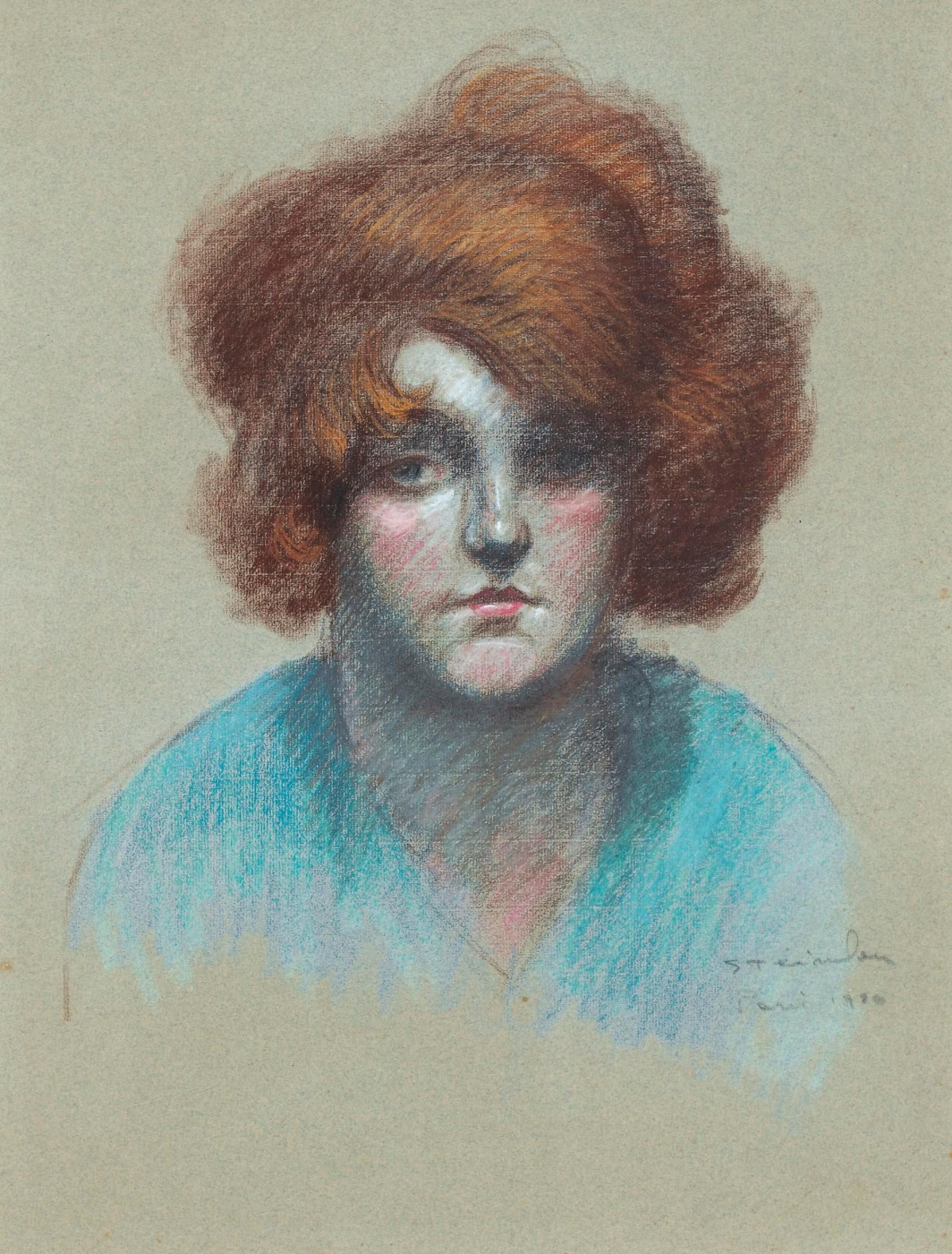 Theophile-Alexander Steinlen. Portrait of a girl in a blue blouse