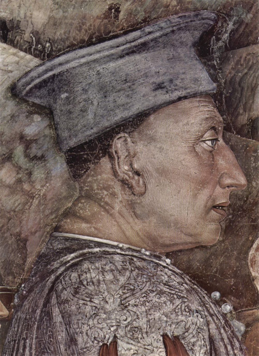 Andrea Mantegna. Meeting of Duke Lodovico Gonzaga and cardinal Francesco Gonzaga, a fragment of Duke Ludovico Gonzaga. Camera degli Sposi