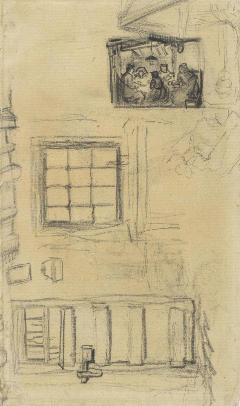 Vincent van Gogh. Sketch and interior sketch of "the potato Eaters"